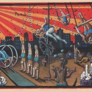 a painting of a traditional circus show