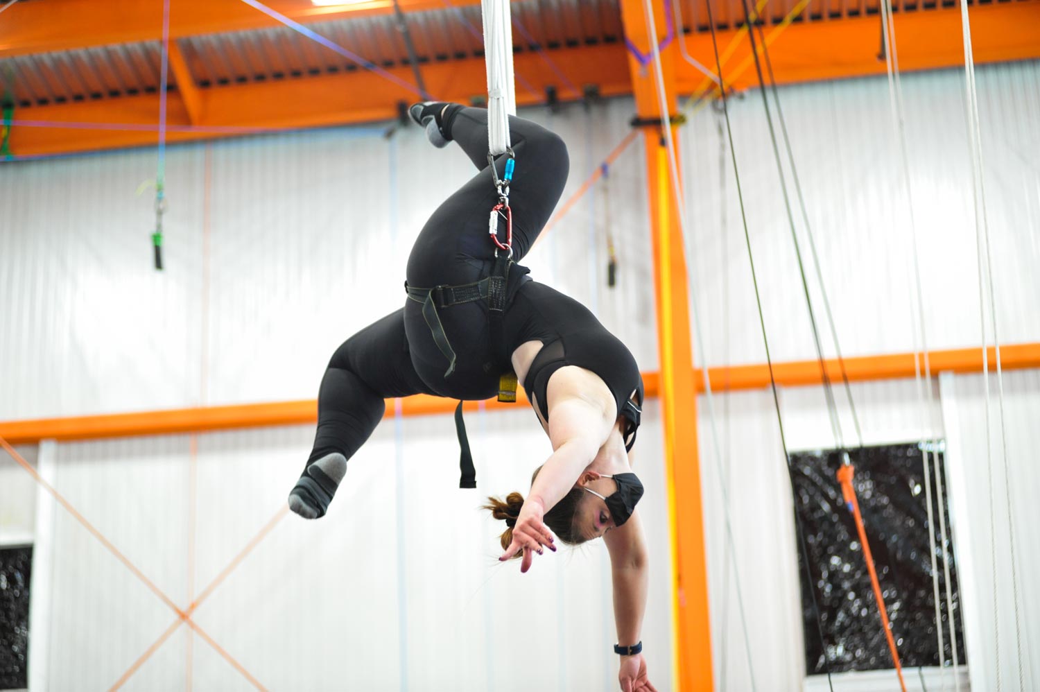 image of an adult student training on bungee